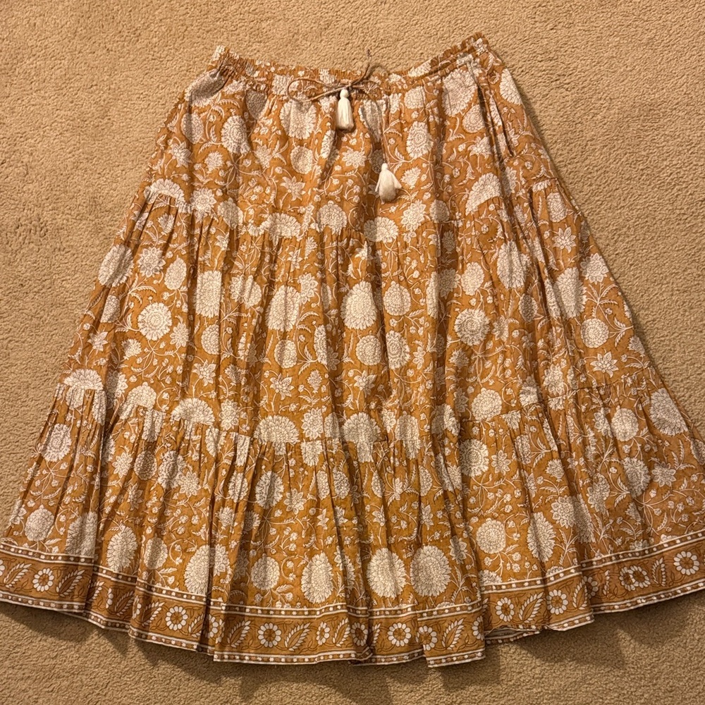 Cleobella Bohemian Tiered Midi Skirt - Mustard Floral